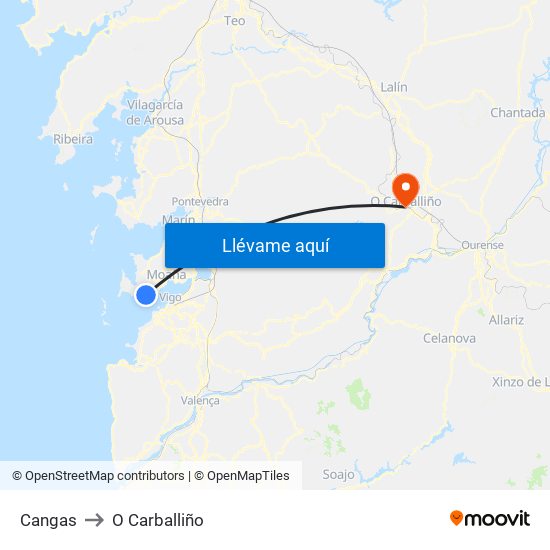 Cangas to O Carballiño map