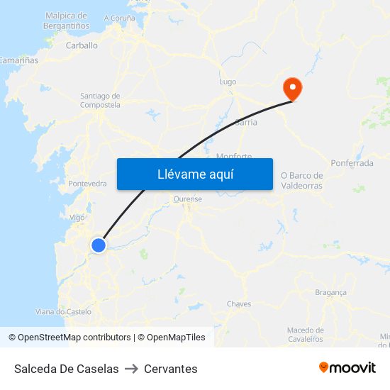 Salceda De Caselas to Cervantes map
