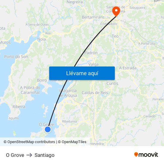 O Grove to Santiago map