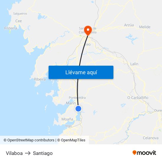 Vilaboa to Santiago map