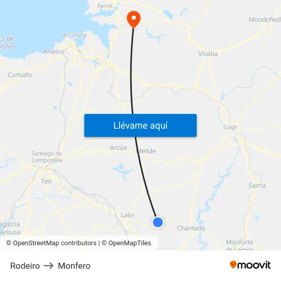 Rodeiro to Monfero map
