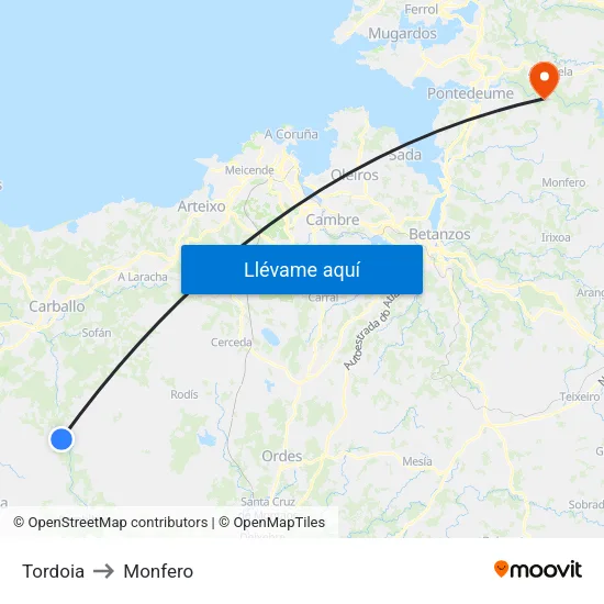 Tordoia to Monfero map