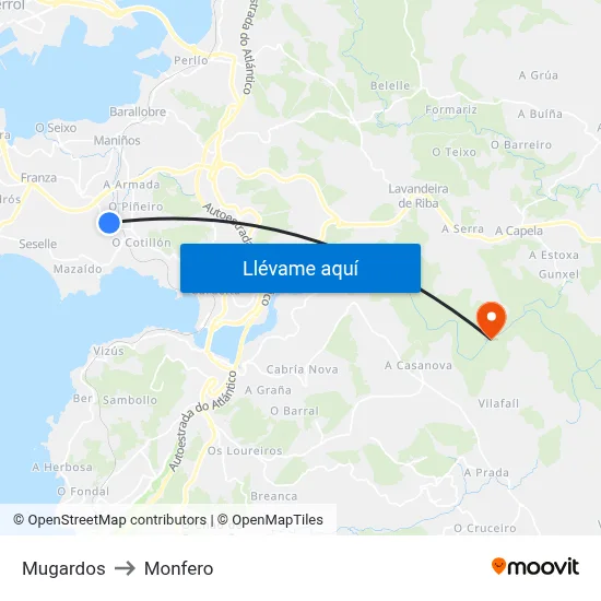 Mugardos to Monfero map