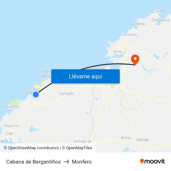 Cabana de Bergantiños to Monfero map