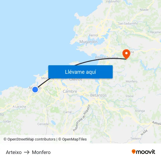 Arteixo to Monfero map