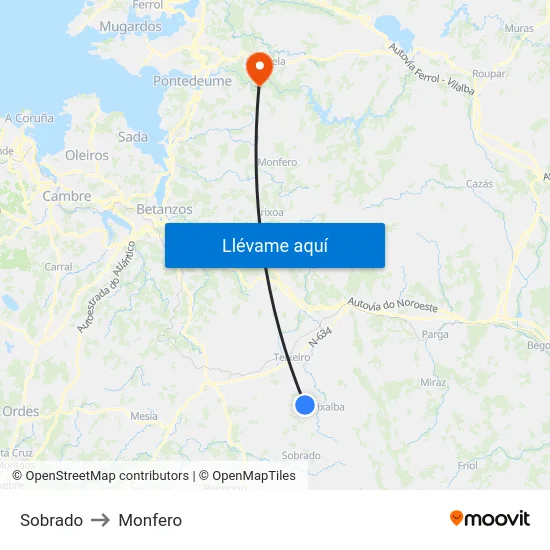 Sobrado to Monfero map