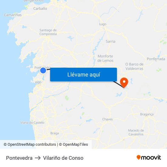 Pontevedra to Vilariño de Conso map