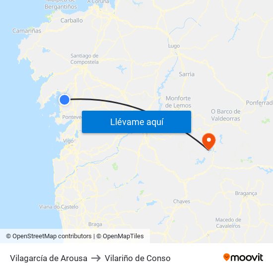 Vilagarcía de Arousa to Vilariño de Conso map