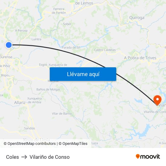 Coles to Vilariño de Conso map