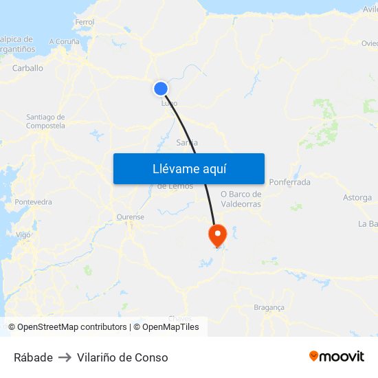 Rábade to Vilariño de Conso map