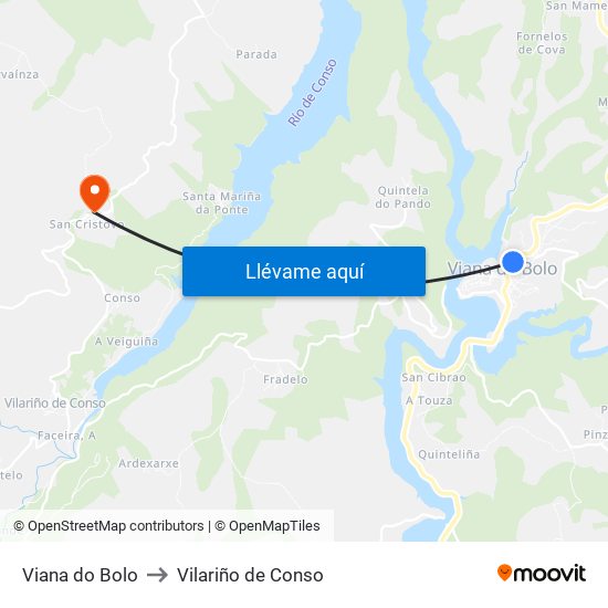 Viana do Bolo to Vilariño de Conso map