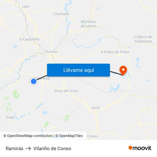 Ramirás to Vilariño de Conso map