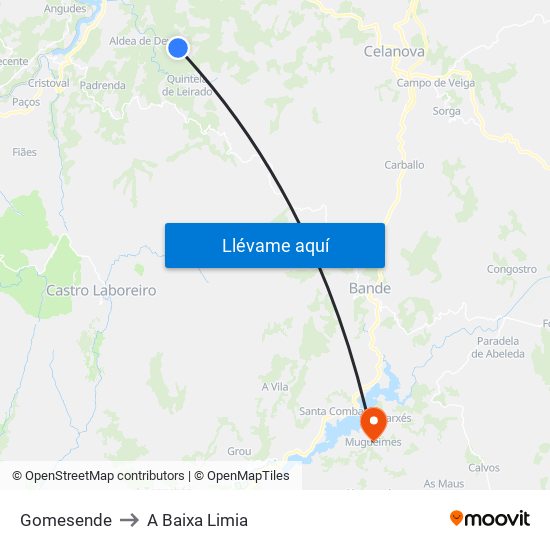 Gomesende to A Baixa Limia map