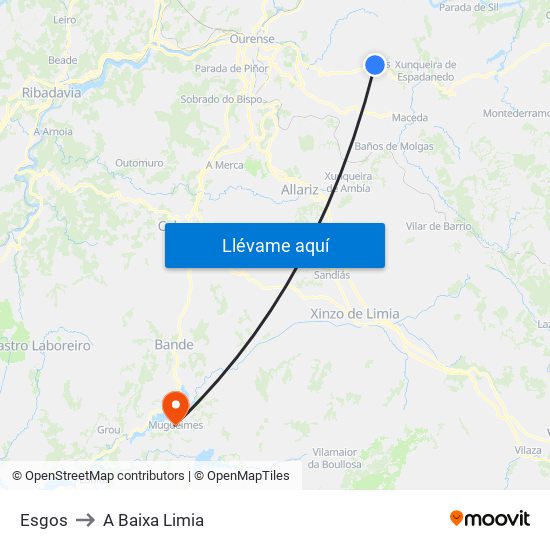 Esgos to A Baixa Limia map
