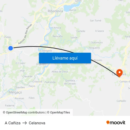 A Cañiza to Celanova map