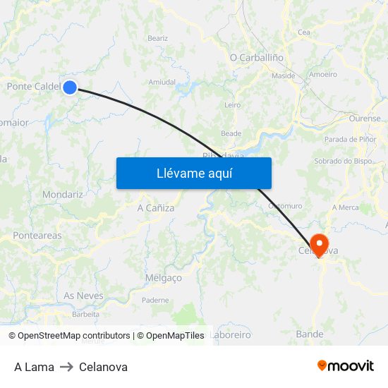 A Lama to Celanova map