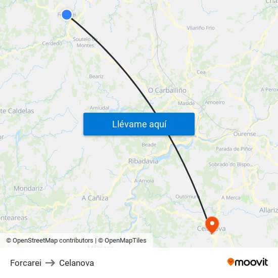 Forcarei to Celanova map