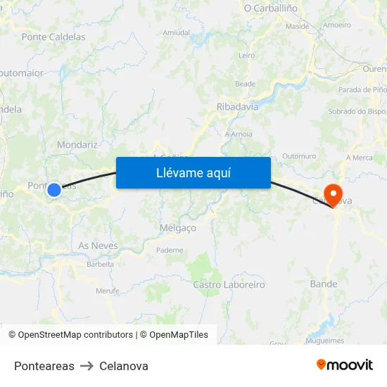 Ponteareas to Celanova map