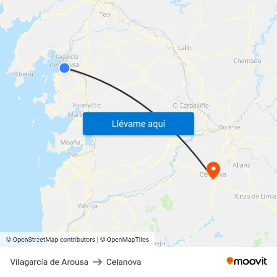 Vilagarcía de Arousa to Celanova map