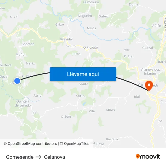 Gomesende to Celanova map