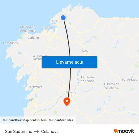 San Sadurniño to Celanova map