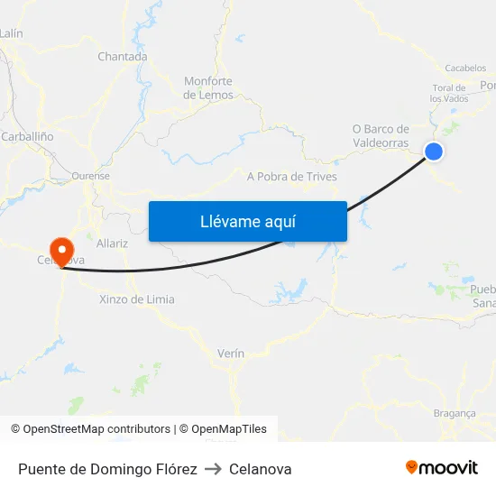 Puente de Domingo Flórez to Celanova map