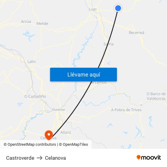 Castroverde to Celanova map