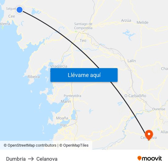 Dumbría to Celanova map