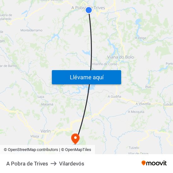 A Pobra de Trives to Vilardevós map