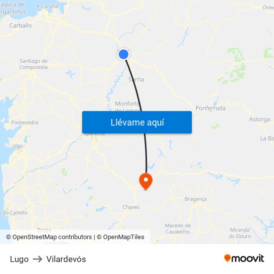 Lugo to Vilardevós map