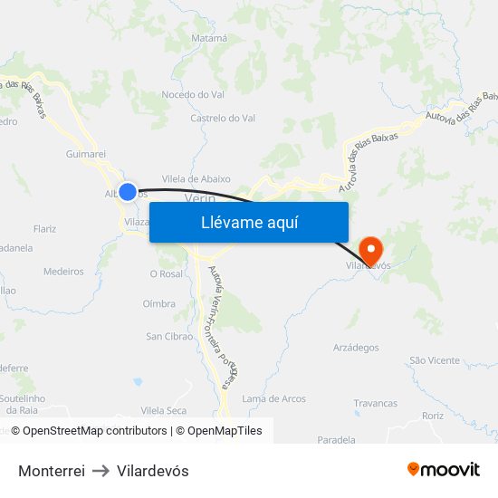 Monterrei to Vilardevós map