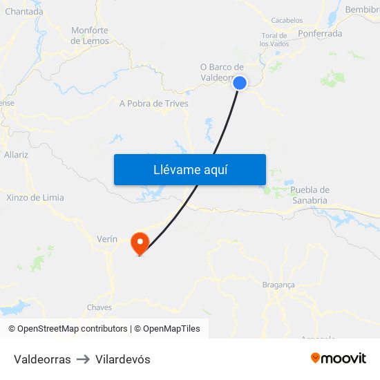 Valdeorras to Vilardevós map