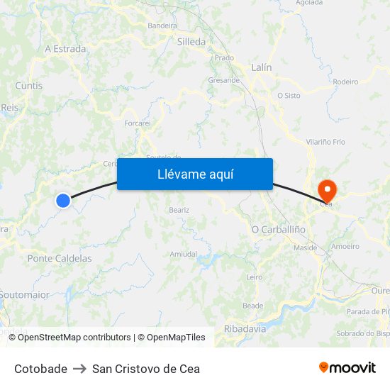 Cotobade to San Cristovo de Cea map