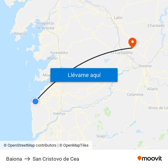 Baiona to San Cristovo de Cea map