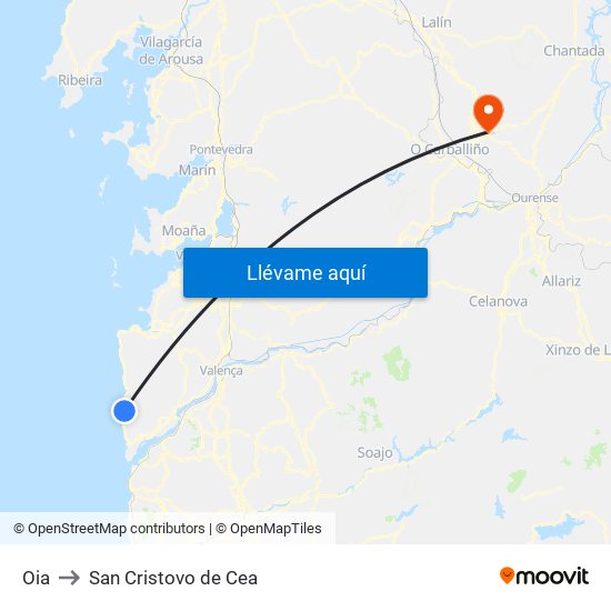Oia to San Cristovo de Cea map