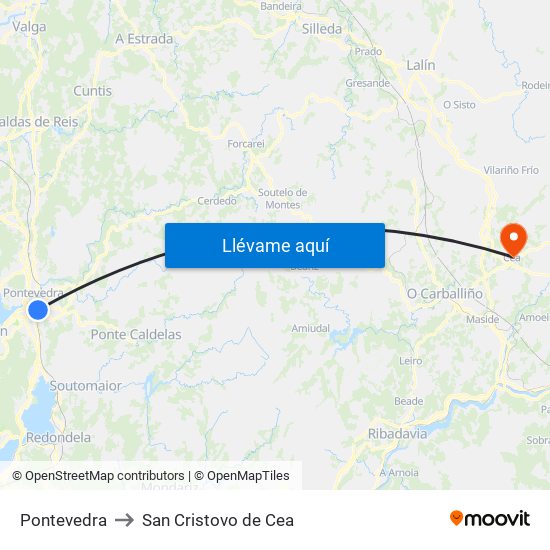 Pontevedra to San Cristovo de Cea map