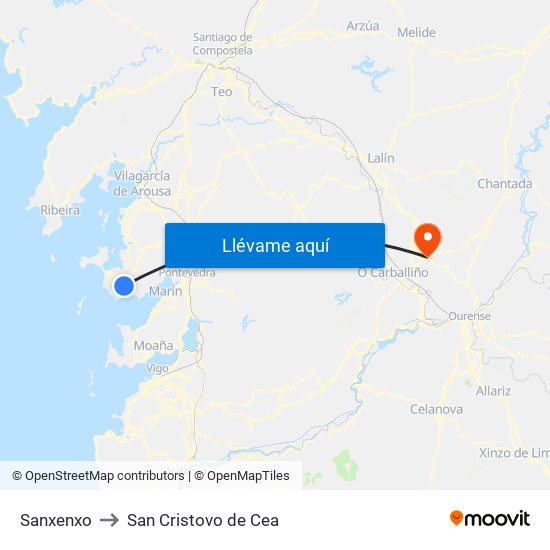 Sanxenxo to San Cristovo de Cea map