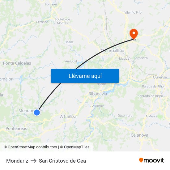 Mondariz to San Cristovo de Cea map