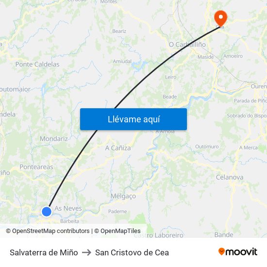 Salvaterra de Miño to San Cristovo de Cea map