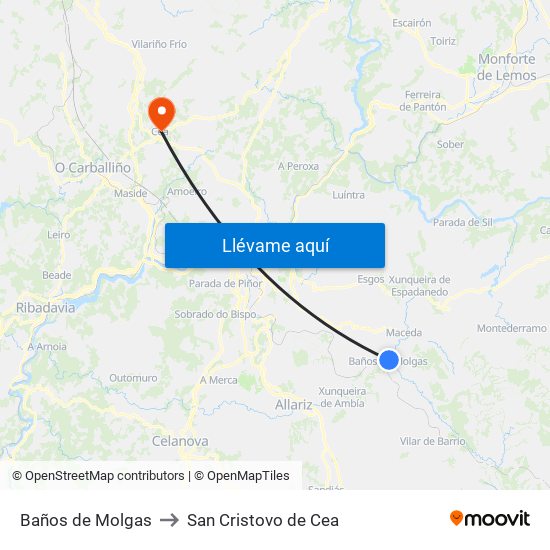 Baños de Molgas to San Cristovo de Cea map