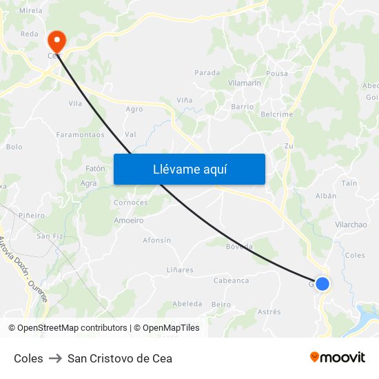 Coles to San Cristovo de Cea map