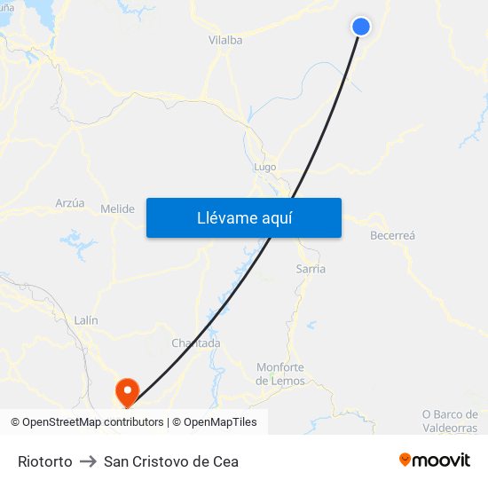 Riotorto to San Cristovo de Cea map