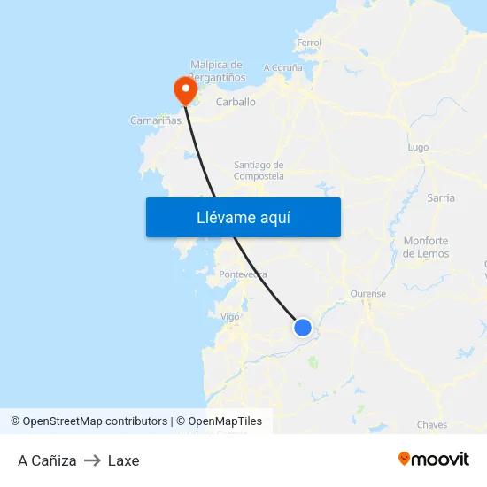 A Cañiza to Laxe map