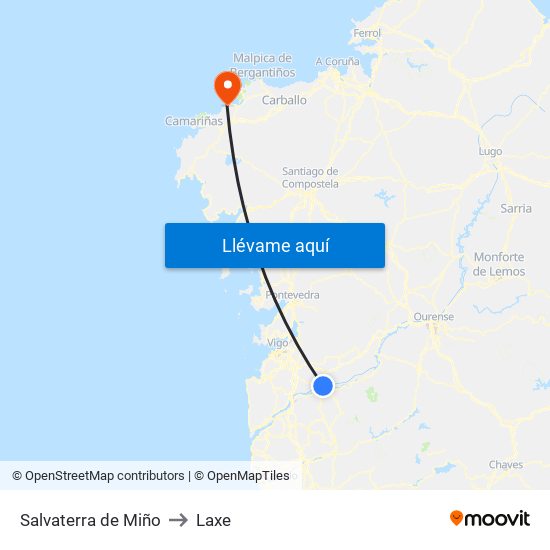 Salvaterra de Miño to Laxe map