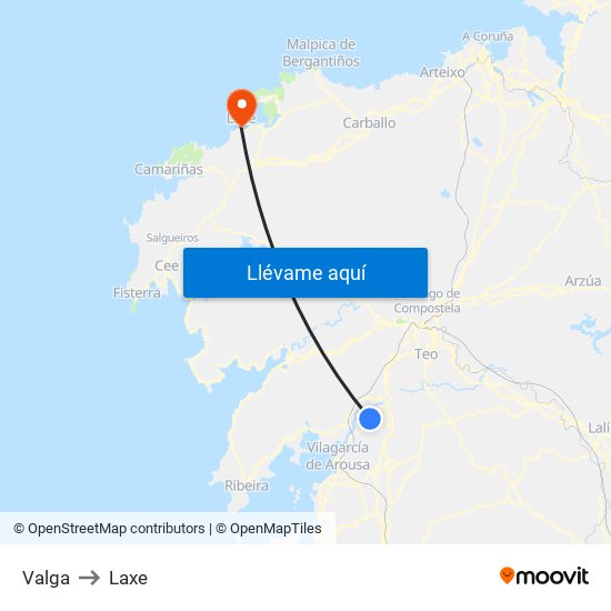 Valga to Laxe map