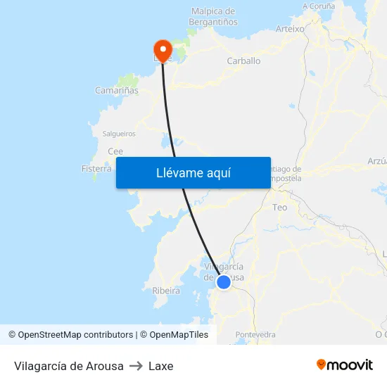 Vilagarcía de Arousa to Laxe map