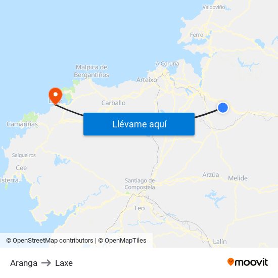 Aranga to Laxe map