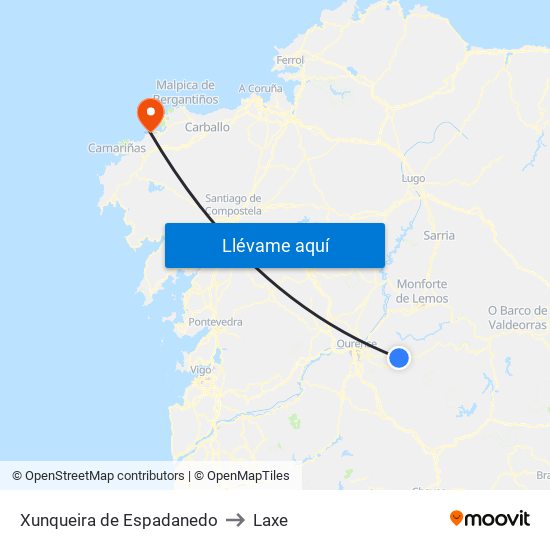 Xunqueira de Espadanedo to Laxe map