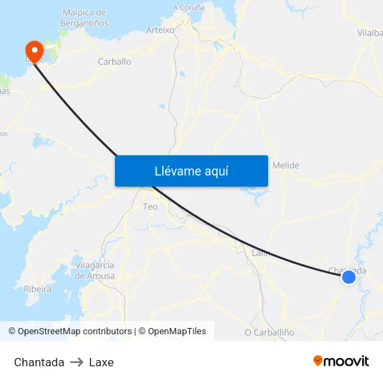 Chantada to Laxe map