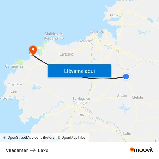 Vilasantar to Laxe map